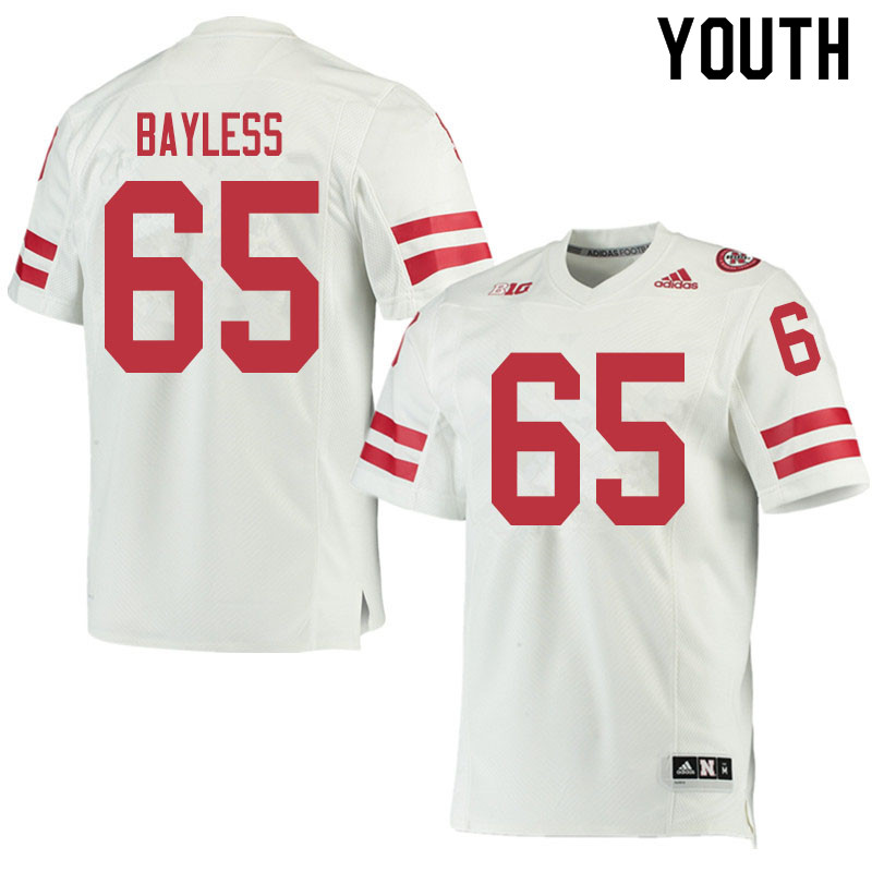 Youth #65 Bladen Bayless Nebraska Cornhuskers College Football Jerseys Sale-White - Click Image to Close